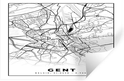 Muurstickers - Sticker Folie - Stadskaart – Plattegrond – België – Zwart Wit – Gent – Kaart - 30x20 cm - Plakfolie - Muurstickers Kinderkamer - Zelfklevend Behang - Zelfklevend behangpapier - Stickerfolie