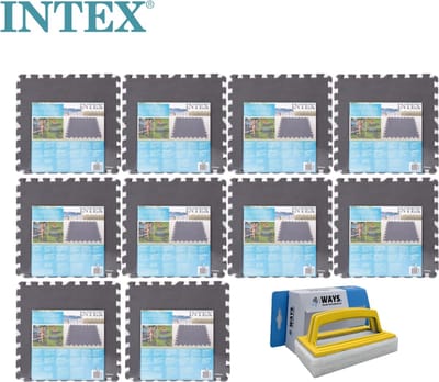 Intex - Zwembadtegels Grijs - 10 verpakkingen van 8 tegels - 20m² & WAYS scrubborstel