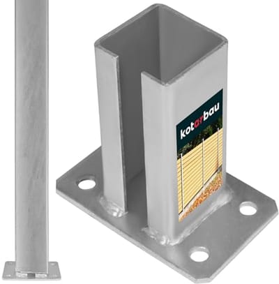 KOTARBAU® Paalhouder, voor Hekpalen, Paalvoet, Staal, 70 x 70 mm, Zilver, Paalsteun, Opzetvoet, Robuust Weerbestendig, Gegalvaniseerd