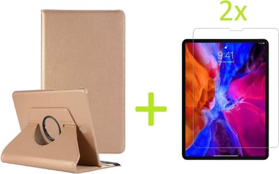 Book Cover Geschikt voor: Samsung Galaxy Tab A7 10.4 (2020) Multi Stand Case - 360 Draaibaar Tablet hoesje - Tablethoes - Goud + 2x Screenprotector