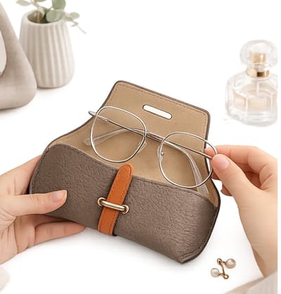 Luxe Brillenetui / Zonnebrillentasje voor Dames – Drukbestendig & Draagbaar PU Etui (17 × 6,5 cm) – Grijs