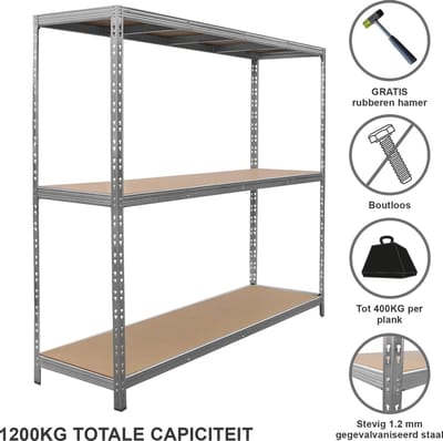 Extra breed stellingkast - zilver - 200x60x186cm - 1200kg draagkracht