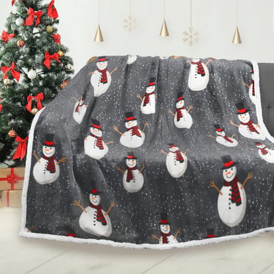 Decoratieve Plaid - Zachte Deken - Gezellige Avonden - Dubbelzijdig Sherpa - 130x150cm - Sneeuwman Patroon