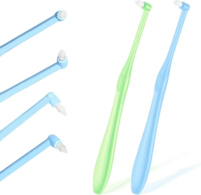 Allecto Plus - Set van 2 interdentale enkele getufte zachte tandenborstels voor orthodontische beugels - Groen/Hemelsblauw
