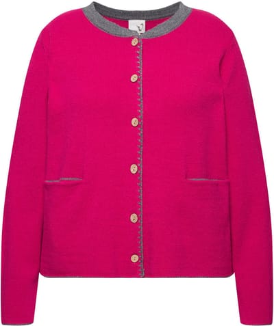 Ulla Popken - Dames - Vest geborduurd hert traditionele knopen opstaande kraag - Donkermauve - Maat 42+