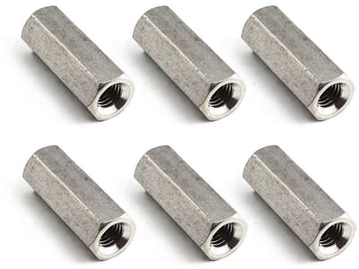 M10x17x25 Lange Hex Koppelnut van RVS - Set van 6 Koppelnuts voor Stalen Stangen en Bevestigingen