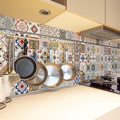 Zelfklevende tegelmuurstickers voor keuken en badkamer - 24 Leona Azulejos cementtegelstickers - 24 stickers, 10x10cm