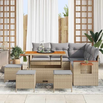 vidaXL - Tuinbank - Set - 10 - st - 9-Aantal - zitplaatsen - Beige - en - Lichtgrijs