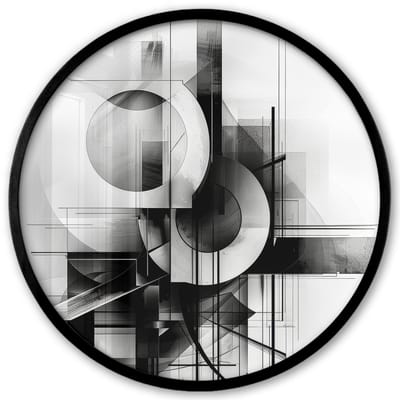 Poster in lijst Rond - Fotolijst 40x40 cm - Posters - Abstract - Kunst - Modern - Zwart wit - Ronde posterlijst zwart - Decoratie - Wanddecoratie woonkamer - Muurdecoratie slaapkamer