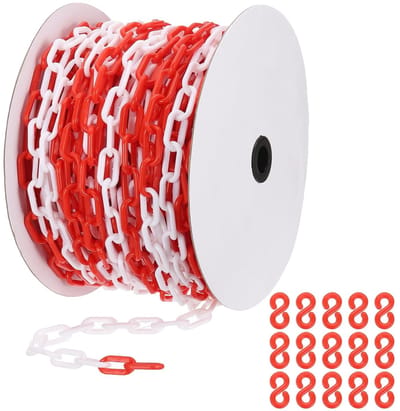 Rode/Witte Plastic Ketting 6mm voor Beveiliging - Lange Ketting voor Mensencontrole, Parkeerplaatsen en Evenementen Decoratie