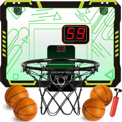 Over Deur Basketbalring met LED Licht, Scoreteller en 4 Ballen voor Binnen en Buiten
