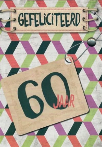 Gefeliciteerd! Je bent 60 jaar geworden! Een leuke kaart met een kleurrijke achtergrond. Een grappige kaart om zo te geven of om bij een cadeau te voegen. Een dubbele wenskaart inclusief envelop en in folie verpakt.