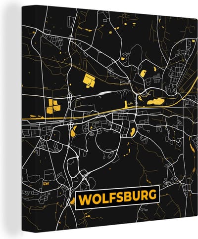 Canvas Schilderij Stadskaart – Plattegrond – Duitsland – Goud – Wolfsburg – Kaart - 20x20 cm - Wanddecoratie
