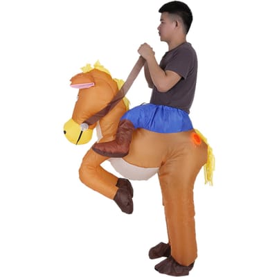 Opblaasbaar Cowboy Kostuum Polyester Grappig Batterijgevoed Opblaasbaar Kostuum voor Vakantiefeest Cosplay brown
