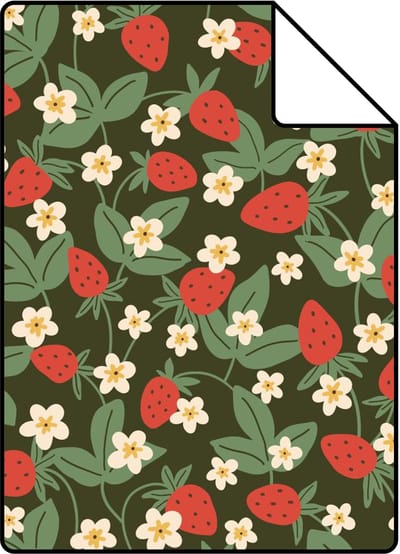 Proefstaal ESTAhome behang aardbeien groen en rood - 26.5 x 21 cm - 132168-S