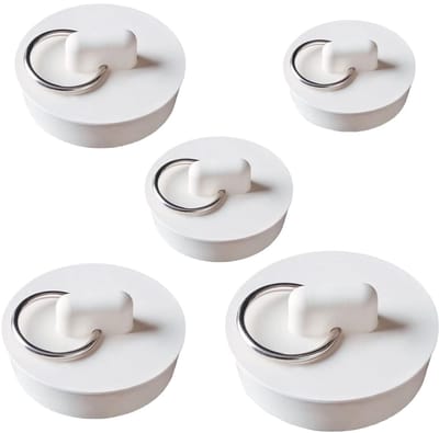 Dailygoods- Badstop Set van 5 - Rubber Gootsteenplug - Waterdicht - Afdichting - Ophangring - Diverse Maten - Afvoerplug