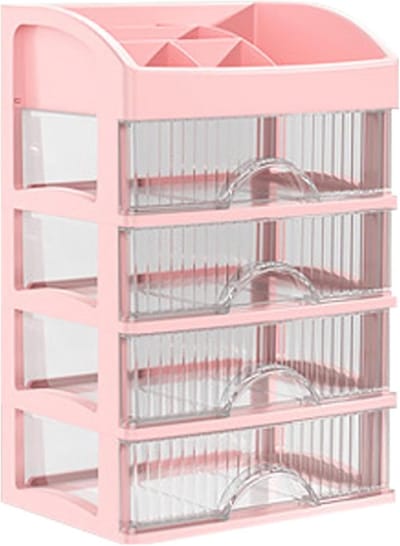 Opbergdozen Lades - Sieraden Kast - Bureau Organiseren - Transparant Ontwerp - 35x17.5x35 cm - Roze