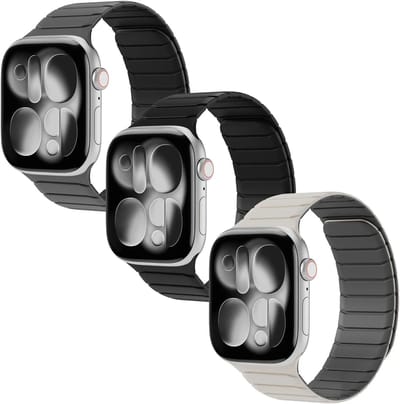 Buddi Fuse Magnetisch Bandje Geschikt voor Apple Watch 1/2/3/4/5/6/7/8/9/10/11/SE/Ultra - 49/46/45/44/42MM - Siliconen Sportbandje met Magneetsluiting Zwart - Grijs - Sterrenlicht