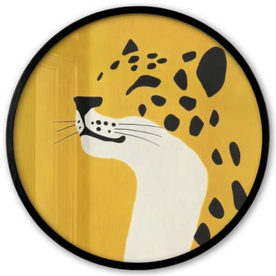 Poster in lijst Rond - Fotolijst 40x40 cm - Posters - Cheetah - Illustratie - Geel - Ronde posterlijst zwart - Decoratie - Wanddecoratie woonkamer - Muurdecoratie slaapkamer