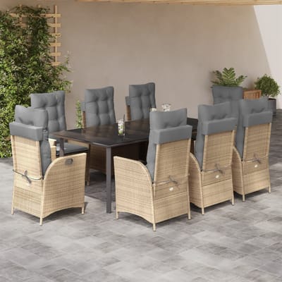 vidaXL - 9-delige - Tuinset - met - kussens - poly - rattan - beige