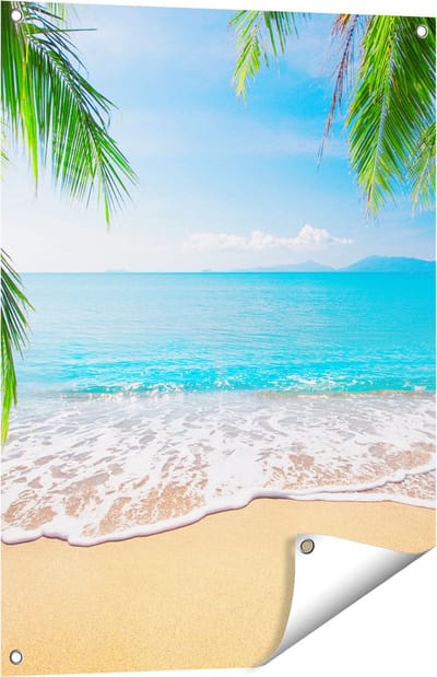 Gards Tuinposter Tropisch Strand en Zee - 60x80 cm - Tuindoek - Tuindecoratie - Wanddecoratie buiten - Tuinschilderij