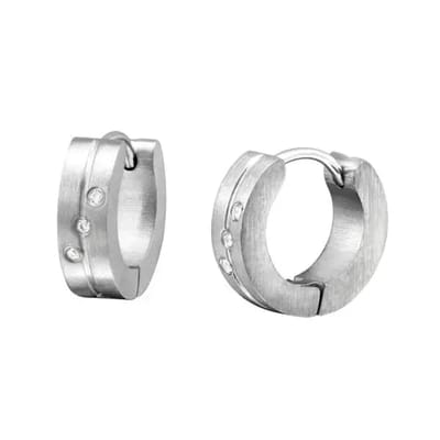Aramat Jewels | Oorringen | Stalen Huggie Oorringen 14mm RVS Unisex | Zirkonia-Streep-14x4mm | |7mm | Staal | Kinderen, Volwassenen | Verkleurd niet