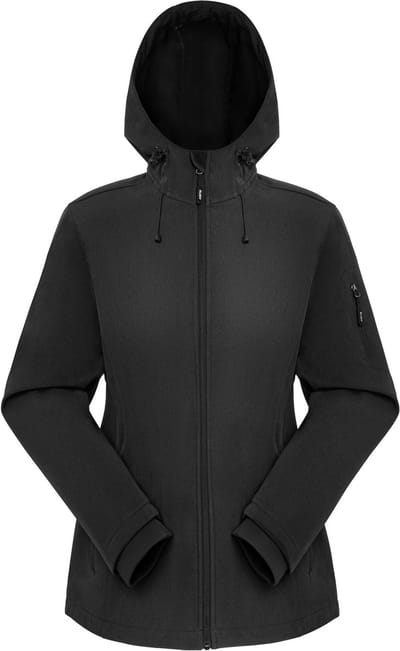 BUBW® Softshell Jas - Softshell Jas Dames Waterdicht - Waterdicht Winddicht Outdoorjas Warme Fleece Voering - Met Capuchon - Zwart - Maat M