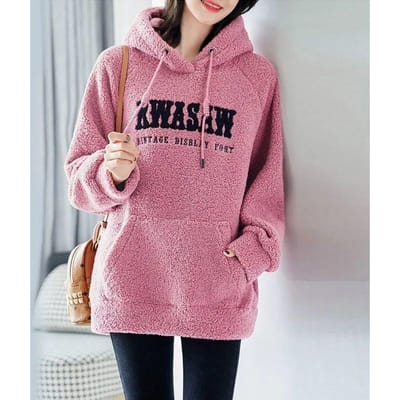 Pull-over pour femmes printemps et automne, pull à capuche épais en peluche d'hiver, broderie de lettres, ample oversize, manteau 2XL rose