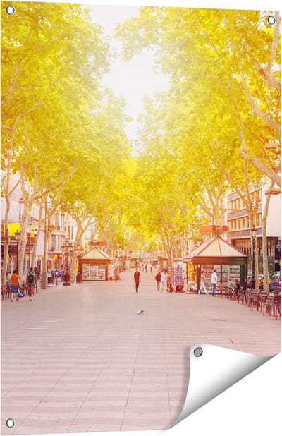 Gards Tuinposter De Ramblas Straat in Barcelona - 60x80 cm - Tuindoek - Tuindecoratie - Wanddecoratie buiten - Tuinschilderij