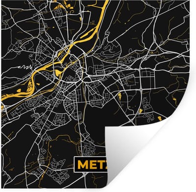 Muurstickers - Sticker Folie - Plattegrond - Metz - Stadskaart - Frankrijk - Kaart - 100x100 cm - Plakfolie - Muurstickers Kinderkamer - Zelfklevend Behang XXL - Zelfklevend behangpapier - Stickerfolie