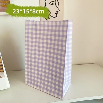 50/100pcs Korean style colourful square kraft paper bags biscuits candy gift packaging birthday party plaid kraft paper bags DIY 23x15x8cm&50pcs