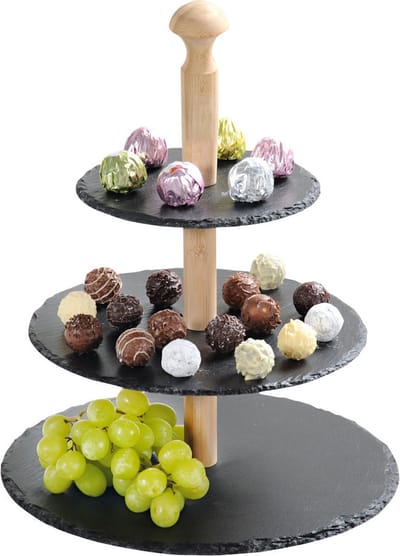 Etagere 3 Laags - Leisteen & Bamboe hout - Hoge kwaliteit - Etagere - Houten hapjesschaal 3 lagen - serveerschaal - tafel etagère