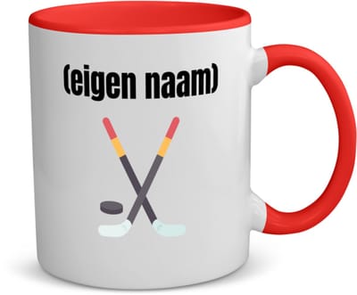 Akyol - ijshockey sticks en puck met eigen naam koffiemok - theemok - rood - Ijshockey - atleten - iemand die houdt van ijshockey - verjaardag - cadeau - kado - 350 ML inhoud