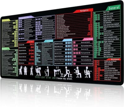 Grote muismat met Excel sneltoetsen, 900x400x3mm, ideaal voor gamen en kantoorwerk, antislip rubberen basis