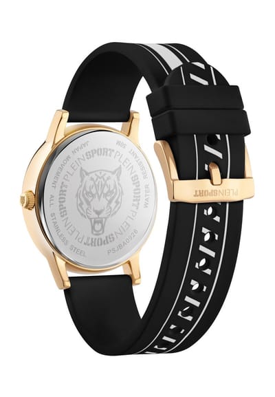 Plein Sport New Glam Quartz Analoog Horloge Zwart Kast Gemaakt Van 100% Gerecycled Roestvrij Staal En Een Armband Van 100% Siliconen 41 PSJBA0626, PSJBA0726, PSJBA0926