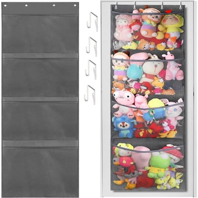 Sac de rangement de porte à 4 couches pour le rangement des animaux en peluche, l'affichage des jouets pour enfants, le rangement des jouets pour enfants, le sac en maille suspendu, l'organisateur de jouets pour poupées pour enfants 165x60cm