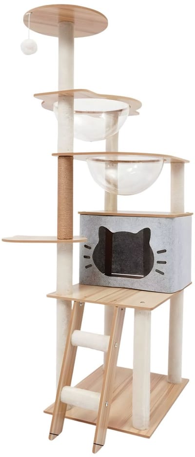 Kattenboom – Voor kleine katten – Multi-level klimtoren met krabfunctie – Grijs, 135 cm hoog