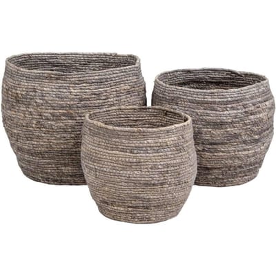 House Nordic Tivoli manden – set van 3 ronde opbergmanden – zeegras/maïsblad – Ø33/29/24 cm – grijs/beige – decoratief & duurzaam