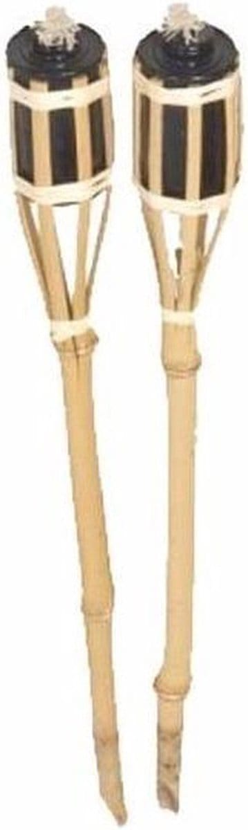 Tuinfakkels voor lampenolie - 2x stuks - 60 cm - bamboe hout - buiten - navulbaar - met insteekpunt