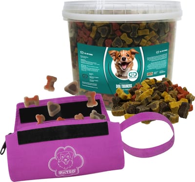 DoggyDish Trainings Hondensnoepjes + Beloningstasje / Apporteer speelgoed / Dummy Roze SuperSoftmix Emmer 3,5Kg