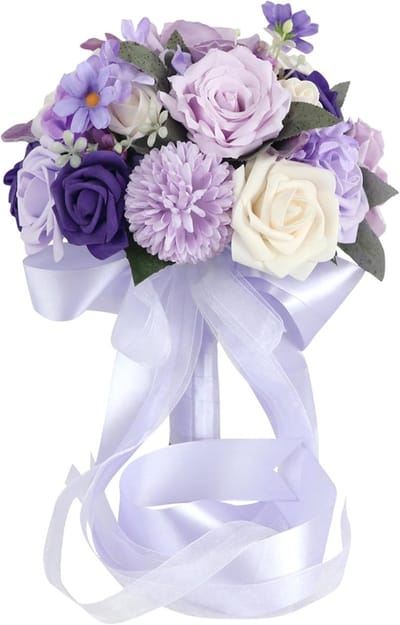Bruiloft Boeket - Kunstbloemen Decoratie - Bruiloft Ceremonie - Permanente Bloei - 25x20x25 cm - Lila Paars