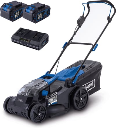 Scheppach Accu Grasmaaier BC-MP430-X - Mulchfunctie - 43cm maaibreedte - 6 instelbare maaihoogtes: 27-75mm - 700m² - Met 2x 20V 4,0Ah accu's & duolader