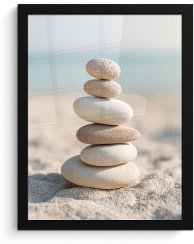 Poster in lijst - Fotolijst 30x40 cm - Posters - Stenen - Stapel - Zand - Zee - Posterlijst zwart - Decoratie - Wanddecoratie woonkamer - Muurdecoratie slaapkamer