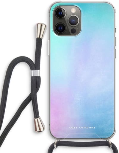 Case Company® - Hoesje met koord geschikt voor iPhone 12 Pro hoesje met Koord - Mist pastel - Telefoonhoesje met Zwart Koord - Bescherming aan alle Kanten en Over de Schermrand