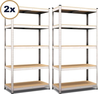 Nordevik Metalen Stellingkast - Zilver - 2 stuks - 180x90x40cm - 5 planken - Extra Sterk Opbergrek - 875kg draagkracht - 175kg per plank