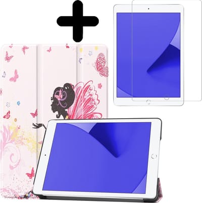 Hoes - Geschikt voor Apple iPad 8 (2020) - 10.2 inch - 8e Generatie - Met Screenprotector - Trifold Bookcase - Hard Cover - Hardcover Book Case - Tablet Hoesje - Elfje