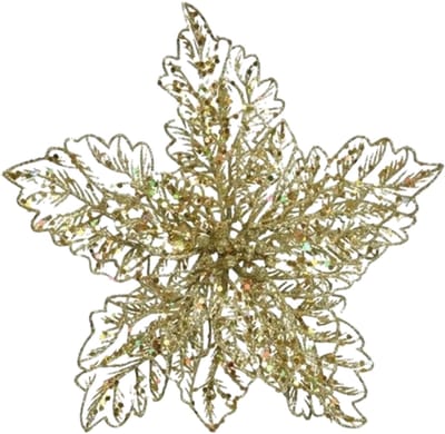 Bellatio Decorations Kersthangers - 23 cm - glitter bloem - goud - kerstboom decoratie - gouden kerstversieringen