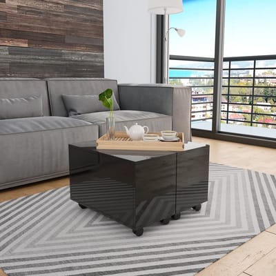 vidaXL - Salontafel - 60x60x35 - cm - bewerkt - hout - hoogglans - zwart