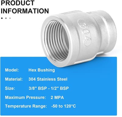 Dailygoods- Reductiekoppeling 3/8" x 1/2" BSP - Roestvrij Staal 304 - Vrouwelijke Fitting - Hoge Temperatuurductiliteit - Nauwkeurige Schroefdraad - Eenvoudige Montage - Buisfitting