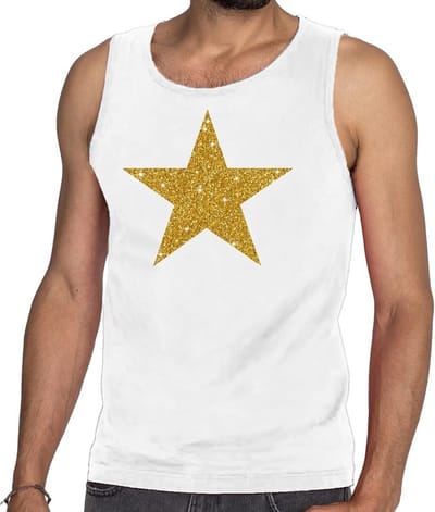 Gouden ster glitter tanktop / mouwloos shirt wit heren - heren singlet Gouden ster S